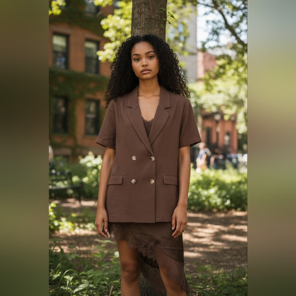 Promesa Brown Double-Breasted Blazer